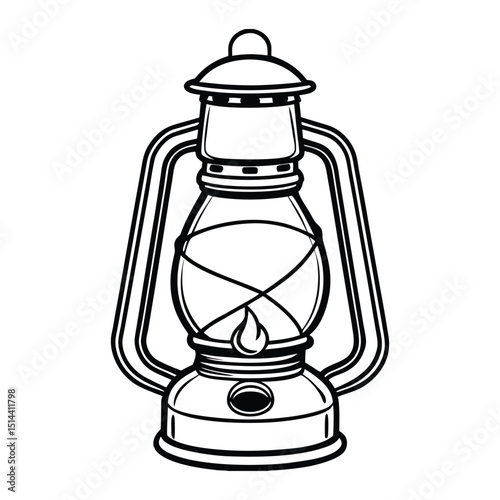  A vintage lantern, lamp line art vector illustration on white background.