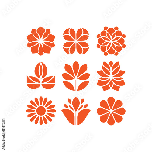 Trendy Collection of Orange Floral Icons