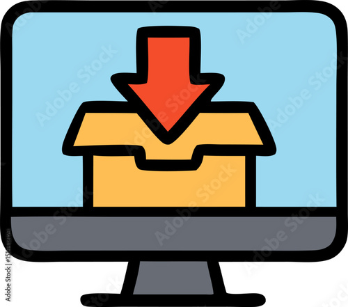 Software installation icon, ideal for technology concepts, software updates, digital downloads, online shopping, and internet connection.