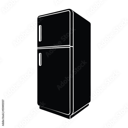Retro Two Door Refrigerator Illustration in Black and White Silhouette Style