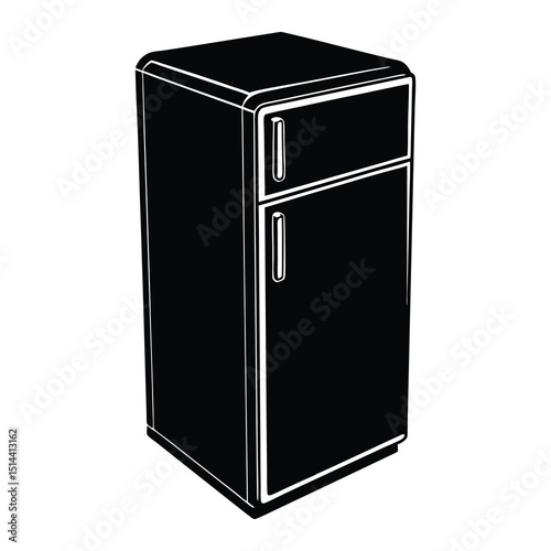 Retro Style Refrigerator with Two Doors in Black and White Silhouette