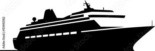 cruise ship, black and white, silhouette, vector illustration, minimalist, clean lines, stylized, geometric shapes, high contrast, sleek design
