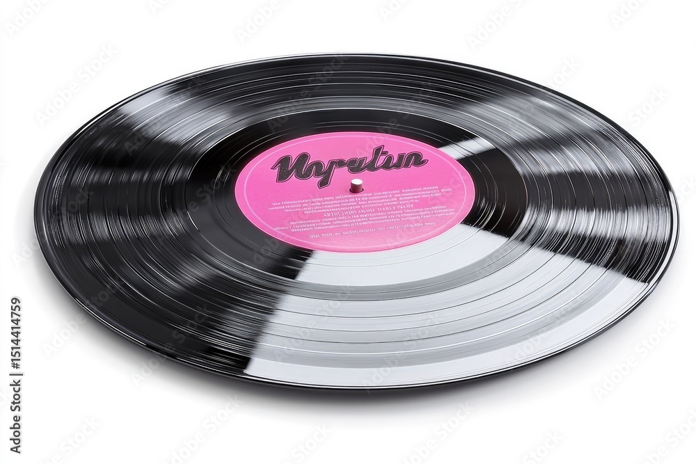 Fototapeta premium A black vinyl record with pink label.
