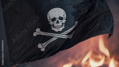 Dramatic Pirate Flag in Firelight Loop