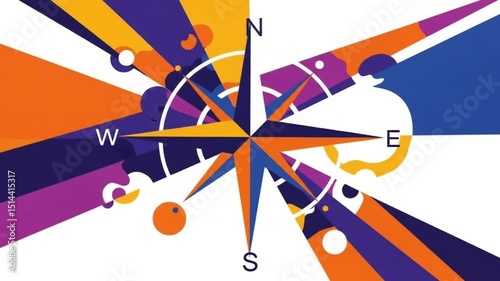 Abstract Compass Rose Vibrant Colors, Geometric Design, Navigation Concept