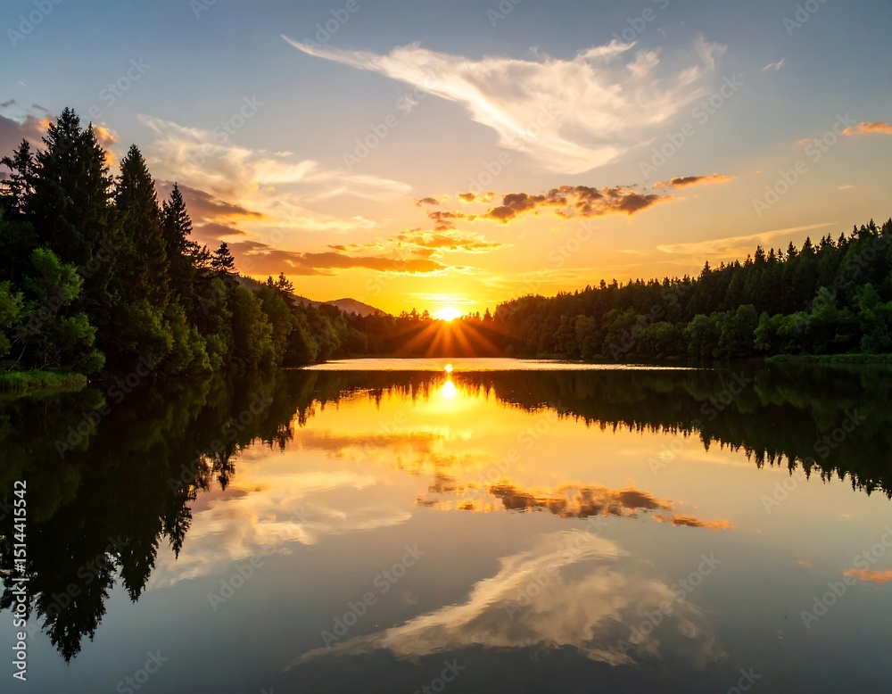 Fototapeta premium Serene sunset over a lake