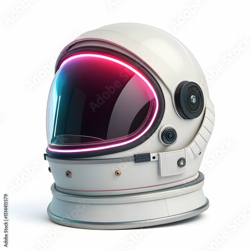 futuristic astronaut helmet with neon visor and sleek curves isolated on white background