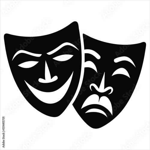 Silhouette of comedy and tragedy masks or theater masks in a flat style, isolated on transparent background, Comedy And Tragedy Masks silhouette vector illustration