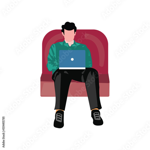 "Man Sitting on Chair Working on Laptop – Vector Illustration & High-Quality Image Download"	
