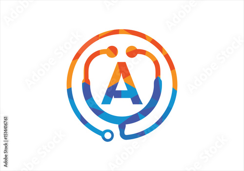 Initial A monogram alphabet with doctor stethoscope.Vector stethoscope logo. Logo for medical and pharmaceutical business. 