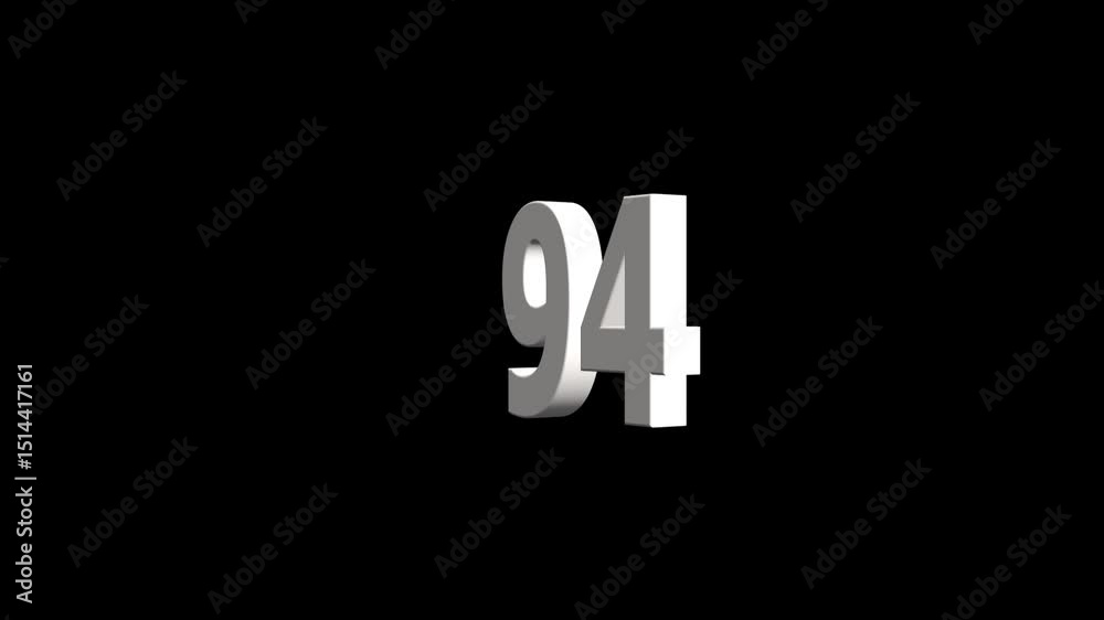 3D Shiny metallic countdown sequence with rotating numbers . white color countdown timer animation and black background .