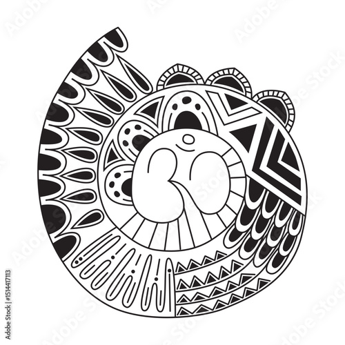Om Aum Buddhist Symbol in Decorative Round Mandala Ornament. Sacred Mantra in Hinduism