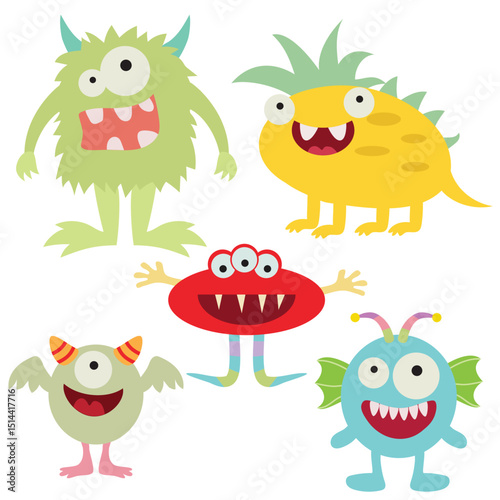 Funny colorful monsters vector cartoon illustration