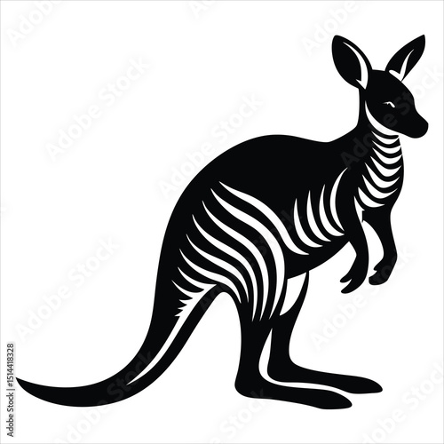 wallaby line silhouette illustration, Kangaroo silhouette on white background, wallaby black silhouette icon vector