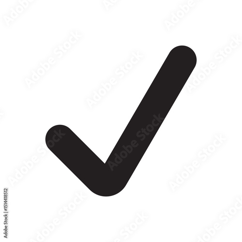 Simple black check mark icon for approval, confirmation, to-do lists, and user interface design.
