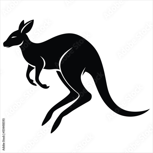 wallaby line silhouette illustration, Kangaroo silhouette on white background, wallaby black silhouette icon vector