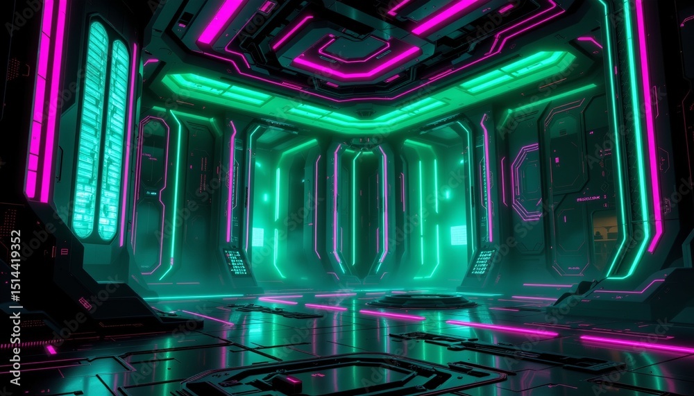 Obraz premium a cyberpunk scene of proton, positioned left, ,no text, no logo, emerald green background