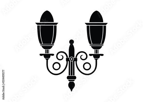 Elegant Wall Mounted Lamp with Two Lights in Black Silhouette Style on White Background silhouette