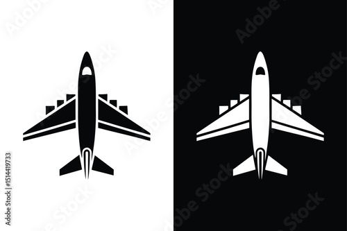Airplane Silhouette Vector. Flight & Travel Icons in Black and White