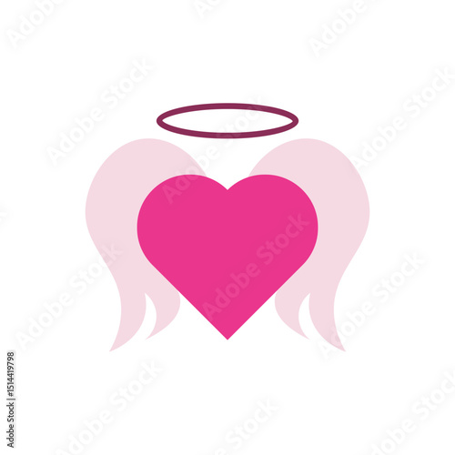 Pink heart with angel wings and halo, representing purity, love, or a romantic guardian theme.