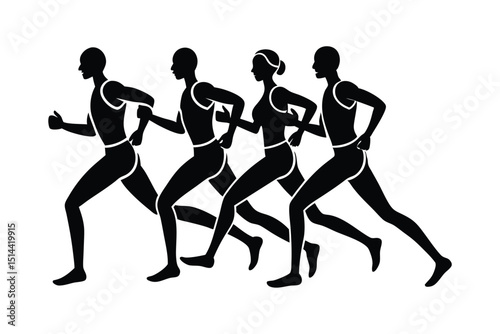 "Marathon Runners Silhouette – Group of Men and Women Running – Vector Illustration"

