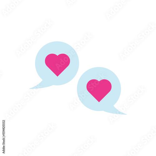 Two speech bubbles with hearts, representing romantic messages, texting, or dating apps.