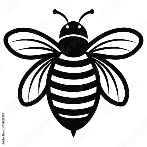 Black and white vector silhouette of a wasp with detailed wings and antennae, black and white wasp silhouette, cute wasp line art silhouette vector illustration