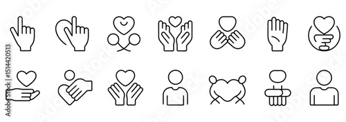 vector care and support icons – health, community, heart and hand illustrations

