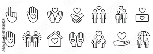 care and support icon set – vector graphic illustration of help and assistance symbols

