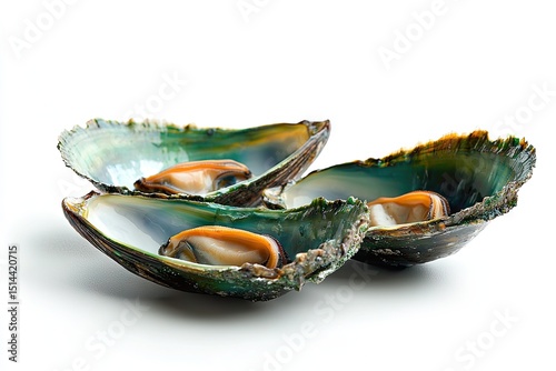 Freshly harvested green-lipped mussels in their shells. photo