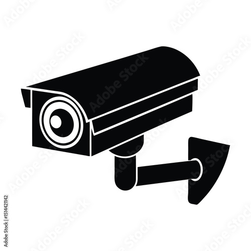 Security Camera Surveillance System Vector Illustration in Black and White Silhouette