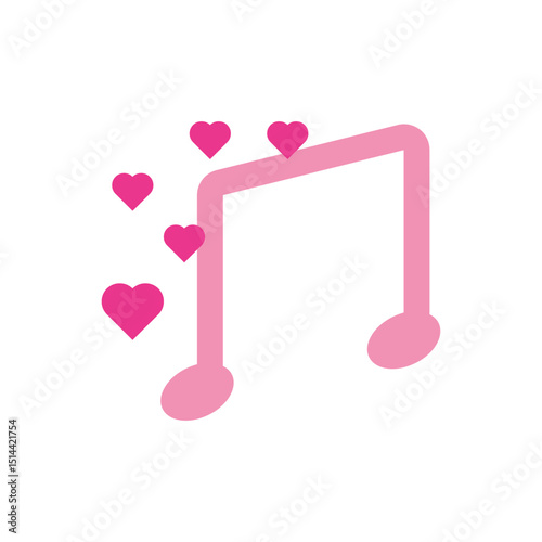 Pink music note with heart icon vector illustration. pink musical note surrounded by hearts, symbolizing affection and romantic melodies.