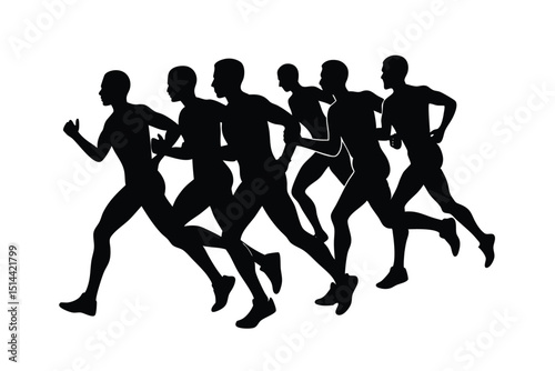"Marathon Runners Silhouette – Group of Men and Women Running – Vector Illustration"

