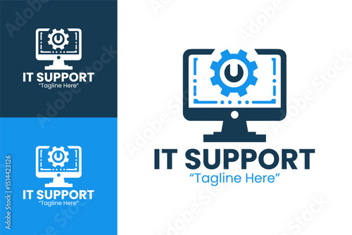 Innovative IT Support Logo with Gear Icon and Computer for Professional Businesses