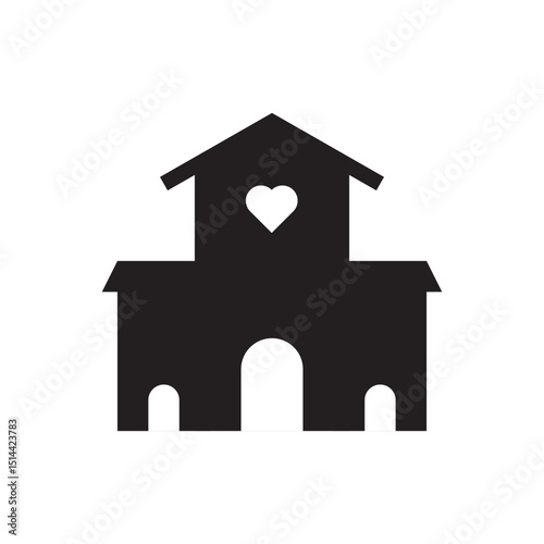 Love home icon vector design. house with a heart window, symbolizing home is where the heart is, relationships, or romantic living.