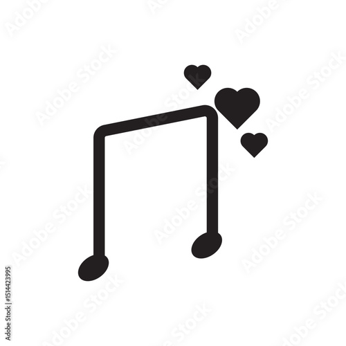 Romantic musical icon vector design. black musical note with hearts, representing romantic music, ballads, or love-themed audio content.