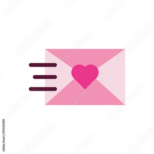 Express romantic message icon vector. pink envelope with motion lines and a heart, representing quick delivery of love letters or Valentine’s messages.