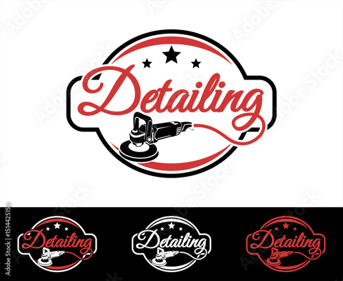 car auto detailing logo emblem design vector template with silhouette polishing 