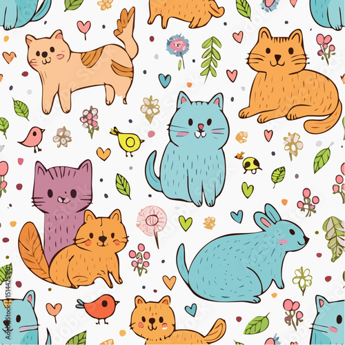 Everyday pet doodles in a cute pattern — lovely for kids' planners, toys, or party goods.