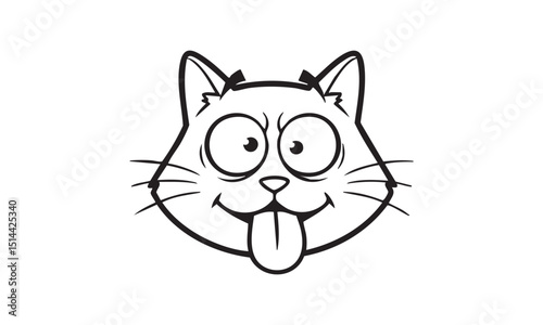 Cute cartoon cat face with tongue out
