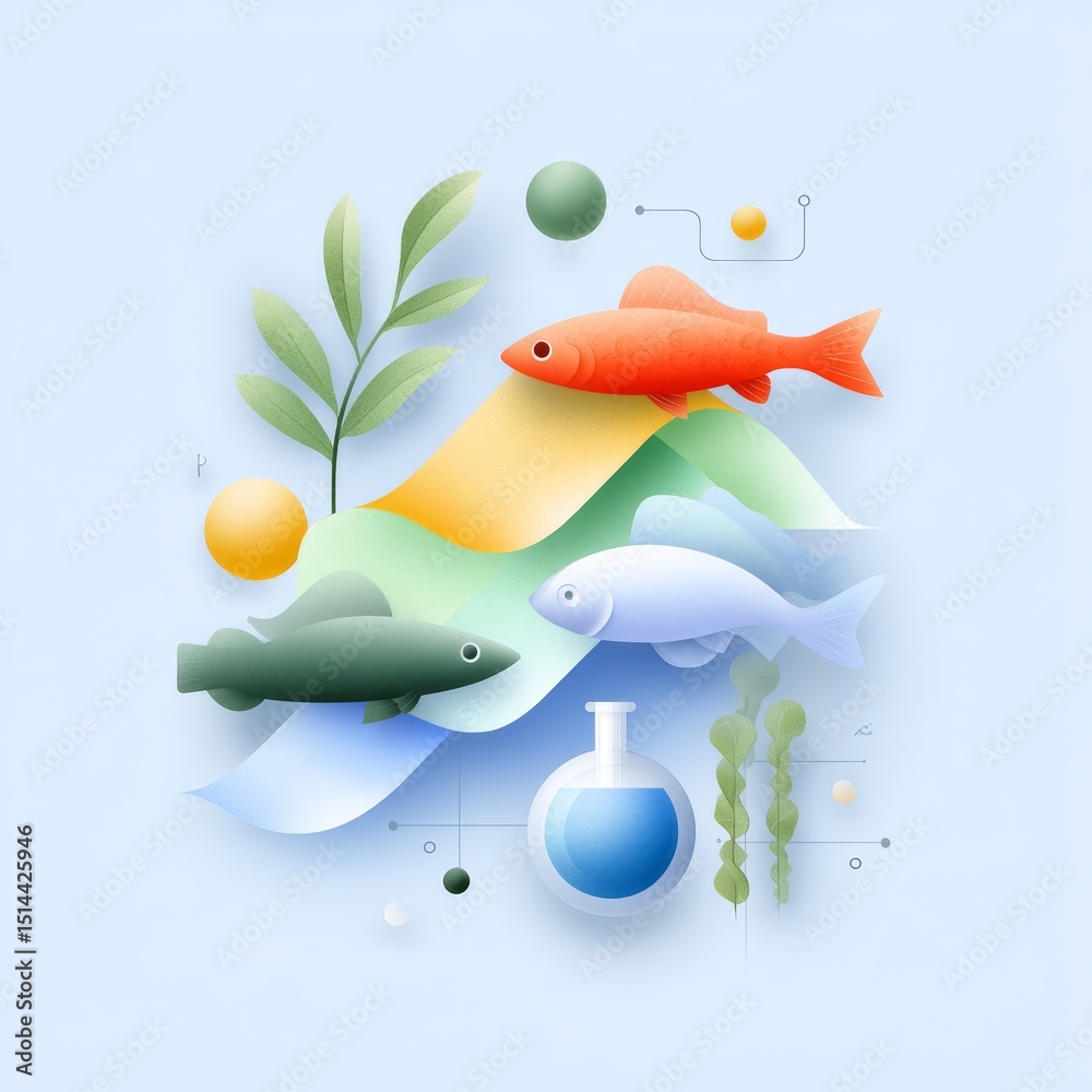 Naklejka premium Digital Aquarium Representation with Quokka Elements