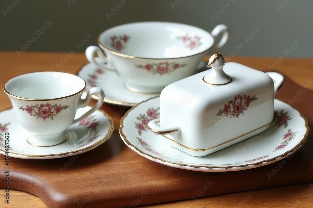 Fototapeta premium Retro Antique Ceramic Butter Plate Assortment