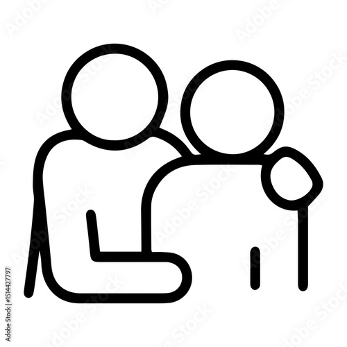 An (outline style) illustration of two stylized human figures where one figure has their hand on the back of the other, gently guiding them forward, denoting encouragement and introduction