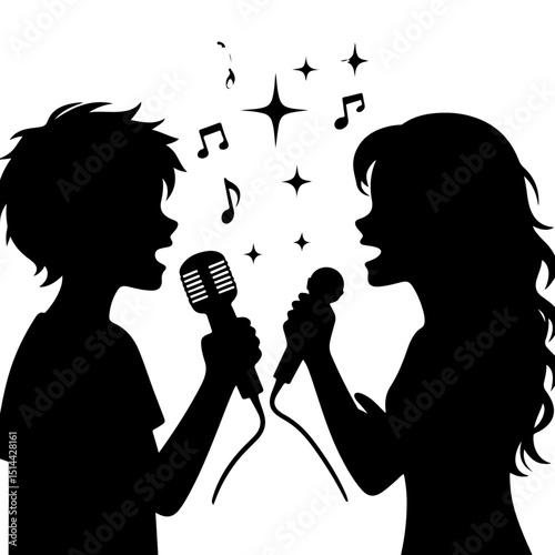 Boy and Girl Singing Silhouette for Music and Performance Design