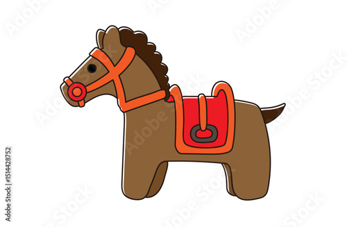 An illustration of a cute horse with a red saddle
