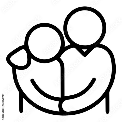 An (outline style) illustration of two stylized human figures in a close embrace, with arms wrapped around each other, denoting comfort, emotional support, affection, deep connection and solidarity