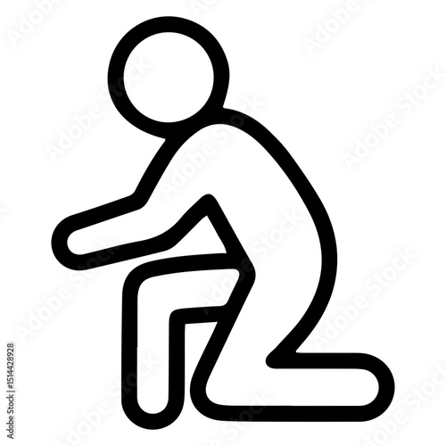 An (outline style) illustration of a stylized human figure kneeling on one knee with the other leg bent behind, and their body leaning slightly forward, denoting respect, proposal, making a pledge