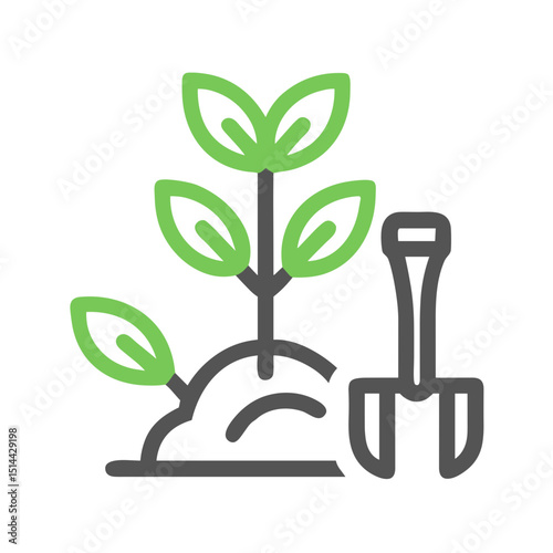 Plant with Garden Shovel Icon - Vector Graphic for Gardening Apps, Horticulture Websites and Plant Care Educational Materials