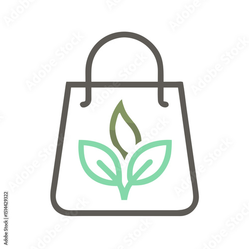 Eco Shopping Bag Icon with Leaf - Vector Graphic for Sustainable Shopping Apps, Zero Waste Blogs and Green Commerce Websites
