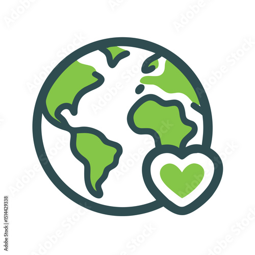 Earth with Heart Icon - Vector Graphic for Environmental Protection Websites, Climate Action Campaigns and Eco-Conscious Brand Materials